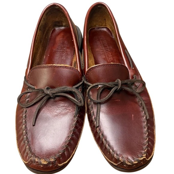 Minnetonka‎ Hard Sole Brown Leather Moccasins 8.5 men - Picture 1 of 4